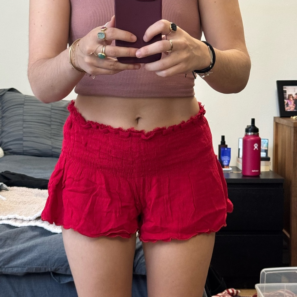 Free people red beach coverup shorts